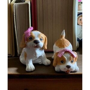 2 HOMCO Cocker Spaniels 1980's Porcelain Figurines Set Playful puppies